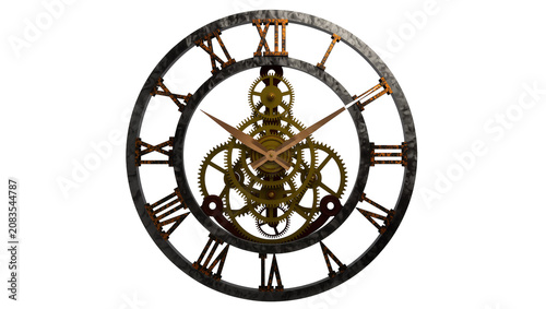Steampunk Wall Clock with Visible Gears and Roman Numerals