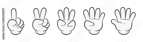 Hand counting fingers illustration doodle cartoon style showing one, two, three, four and five gestures. Preschool education learning concept drawing for kids training, Hand sketch vector design.