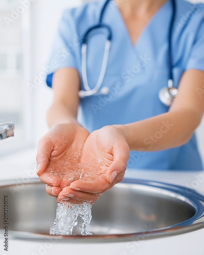 Doctor Washing Hands In Clinic Sink