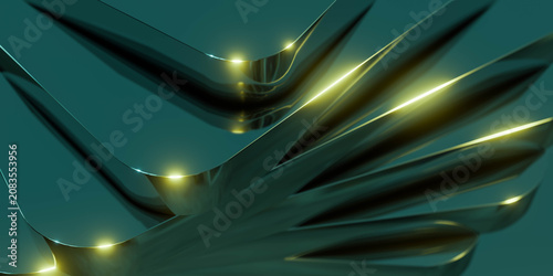 Schilderij op canvas Abstract metallic green light waves