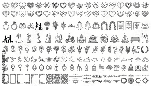Bild auf Leinwand Large compilation of romantic wedding symbols and decorative design elements wit