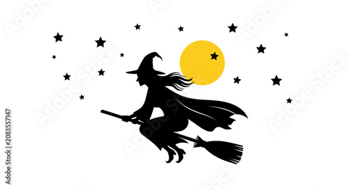 Obraz na plátně Halloween Witch Flying Silhouette Moon Stars Night Sky