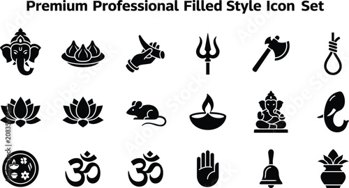 Cuadro en lienzo Premium Hindu religious icon set collection