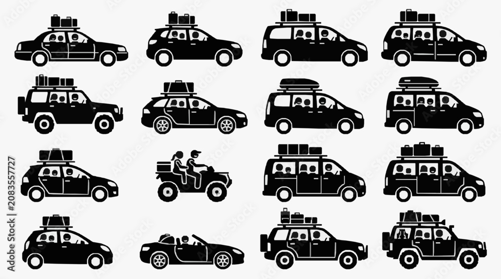 Obraz premium Vehicles Loaded with Luggage and Gear.