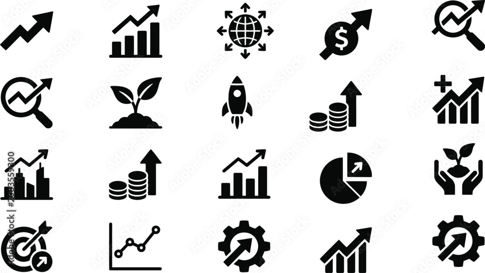 Fototapeta premium Black business growth icons set