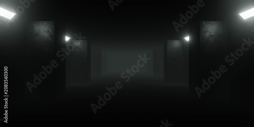 Foto Dark empty corridor with dim lights
