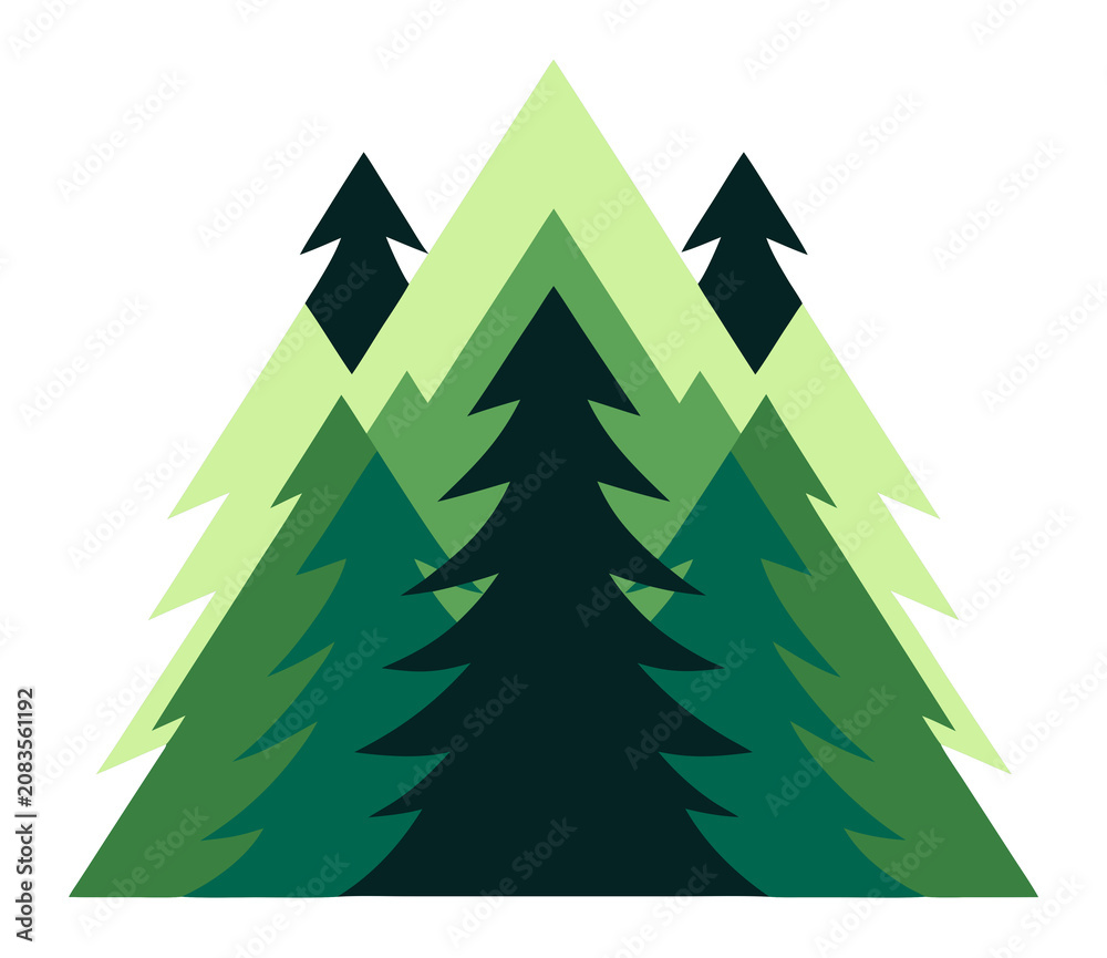 Obraz premium Stylized layered evergreen pine forest illustration.
