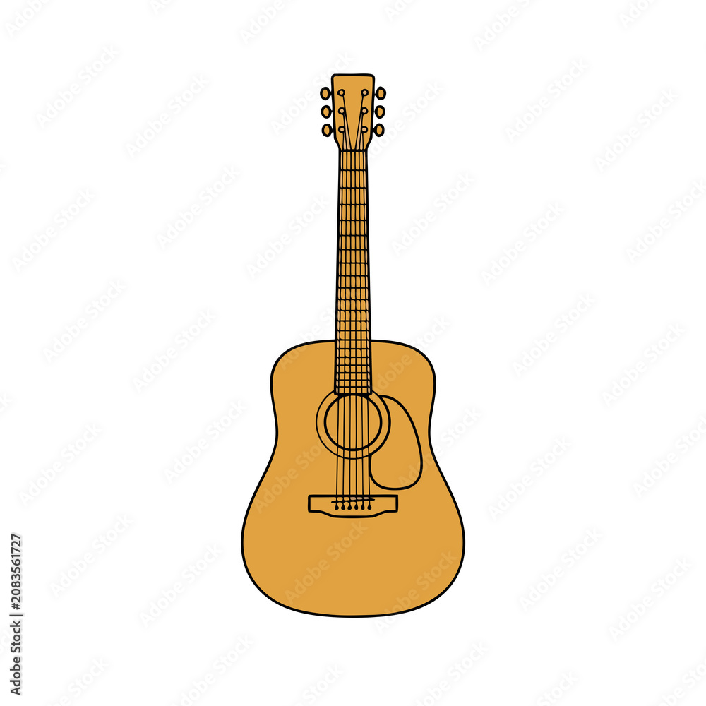 Obraz premium Classic acoustic guitar illustration with wooden body.