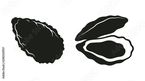 Canvastavla Oyster Shells Silhouette Black And White Marine Illustration