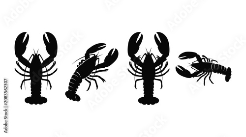 Photos Four Black Lobster Silhouettes In Various Poses Vector Illustration Silhouette
