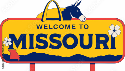 Very beautiful realistic vector of a classic roadside welcome sign featuring a colorful label reading 