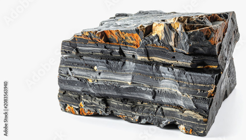 Layered Black and Orange Stone Rock Formation
