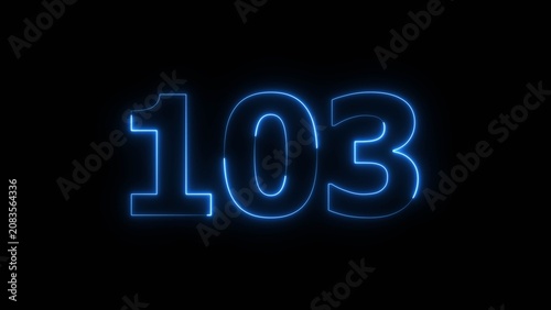 Canvastavla Abstract beautiful blue neon 103 number icon illustration background