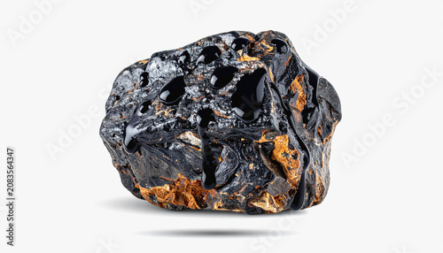 Close-up of Black Coal Lump with Dripping Black Oil, Fossil Fuel, Energy Source