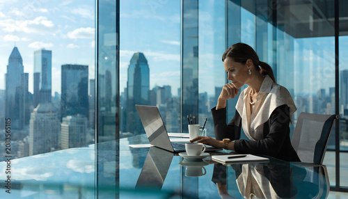 Confident professional businesswoman working on a modern laptop in office