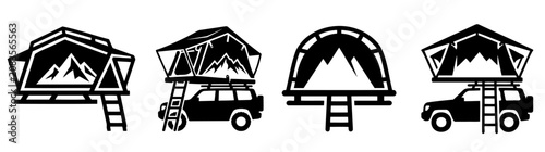 Cuadro en lienzo Roof Top Tent Overlanding Vehicle Crest Vector Set 6 - Offroad SUV Geometric Bad