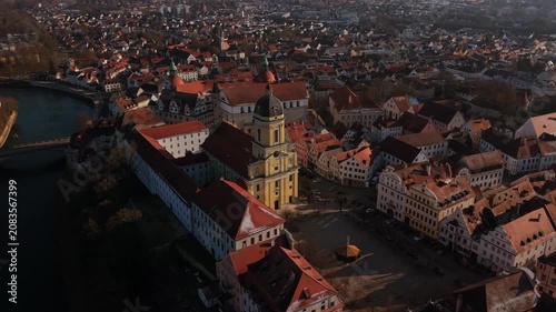 Scenic cityscape panorama of the historic center in Neuburg an der Donau Upper Bavaria following ancient alleyways and residential architecture near the Danube river bank