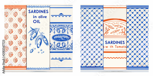 classic seafood packaging design vector sardines illustration