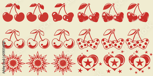 cherry illustration set in retro style fruit