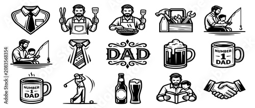 Father's Day Icon Sheet: Collection of Vector Religious Symbol Icons Cartoon Illustration Set for Design and Creative Art Collection