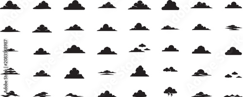 Cloud Silhouette Bundle with 40 Minimal Black Cloud Shapes Vector