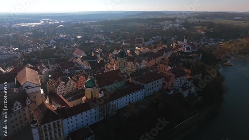 Stock footage shot of the ancient residential city Neuburg an der Donau presenting the iconic Hofkirche at Karlsplatz square as a prime travel destination in Upper Bavaria
