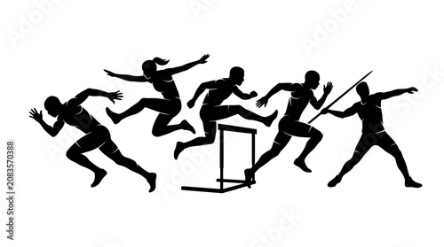Schilderij op canvas Track and Field Athletes Silhouette Vector Illustration