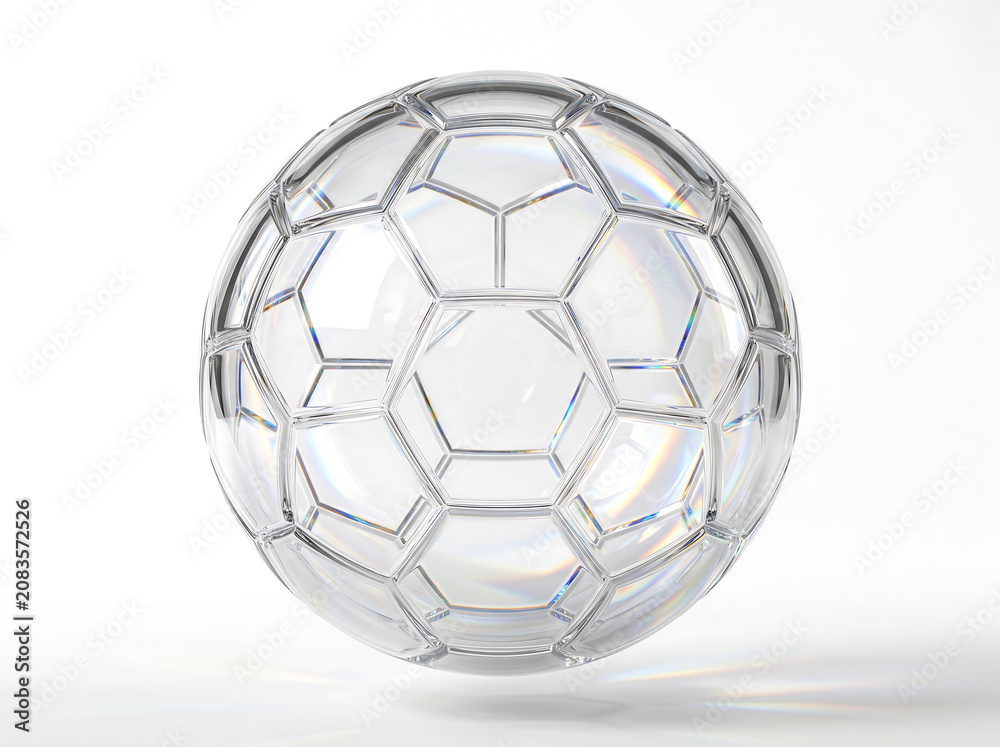 Naklejka premium Minimalist Glass Soccer Ball Sphere Decorative Art Element on White