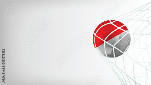 Fotografi Goal Moment of Football Match with Flag of INDONESIA in Ball