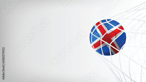 Fotografie Goal Moment of Football Match with Flag of ICELAND in Ball