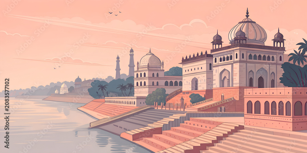 Fototapeta premium Ram Ki Paidi, Ayodhya, modern vector illustration