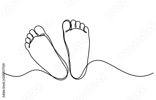 Foto Continuous single line drawing of two human feet showing toes and heel in a simp