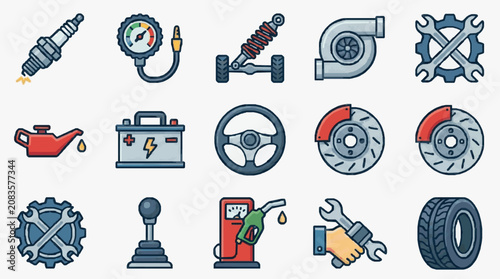 Automotive Maintenance Icons Set.