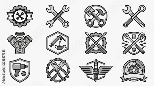 Hand Tools and Industrial Symbols Set.