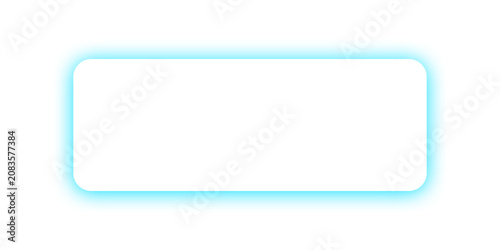 White rounded rectangle frame with glowing blue neon border isolated on transparent background