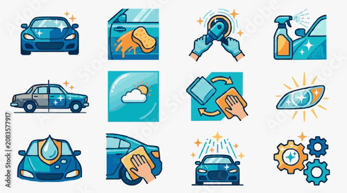Car Maintenance and Cleaning Icons Set.