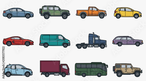 Colorful Vintage Vehicles Collection.
