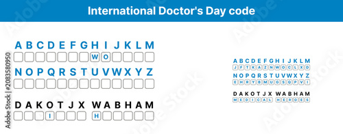 International Doctor's Day code in blue and white design layout  