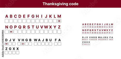 Thanksgiving coding chart with letters and symbols on white background  