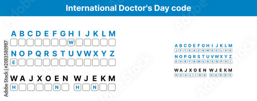 International Doctor's Day code in blue and white graphic design  