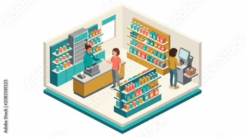 Obraz na plátně Pharmacy store interior with customers.
