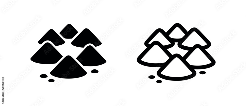 Fototapeta premium Powder Mounds with Sprinkled Dust Icon Set. Vector Black and White Glyph and Outline Style.