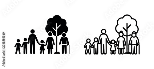 Fotografie Multi-generational family and tree icons set
