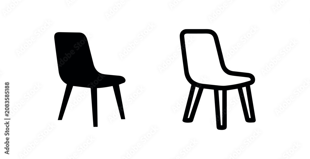Fototapeta premium Minimalist chair furniture icon in flat and line style, interior seat symbol