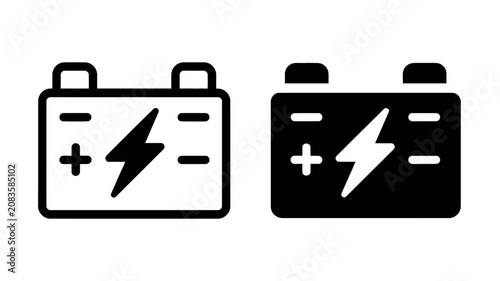 Fotografía Two battery icons one white one black with lightning bolt symbol