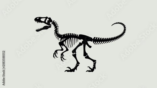 Black silhouette of a dinosaur skeleton on a light background