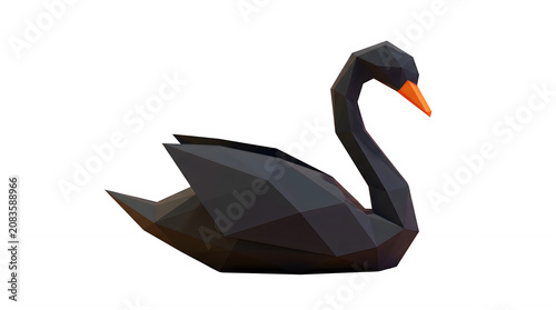 Low Poly Black Swan 3D Geometric Illustration on Black Background