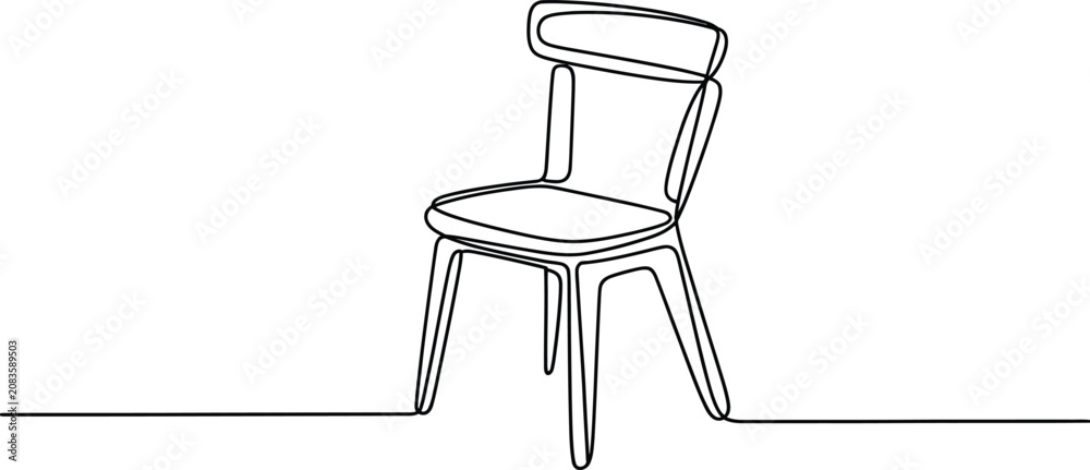 Obraz premium Continuous single line art of a stylish ergonomic dining chair with furniture minimalist continuous interior monoline illustration silhouette minimalism aesthetic sketching backrest