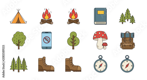 Camping and Hiking Adventure Icon Set