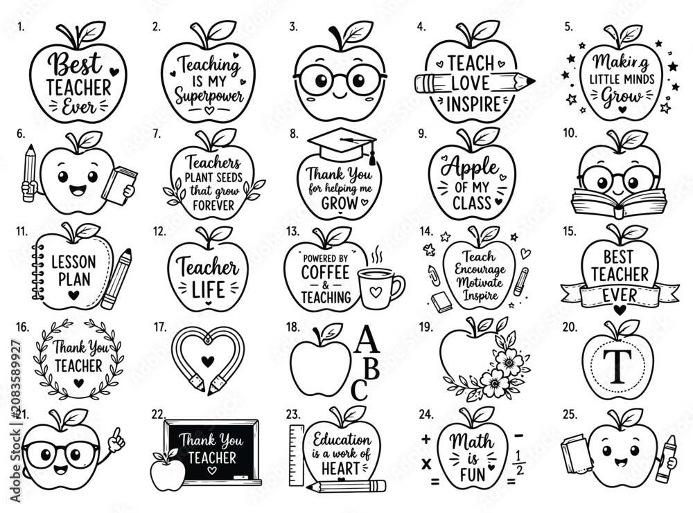Fototapeta premium Teacher appreciation collection hand lettered quotes illustrations for educational resources and gifts